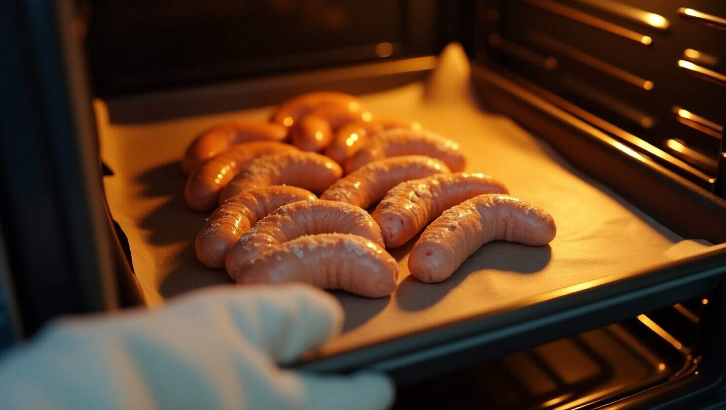 A tray of juicy, golden-brown sausages ready to be served for a hearty meal.
