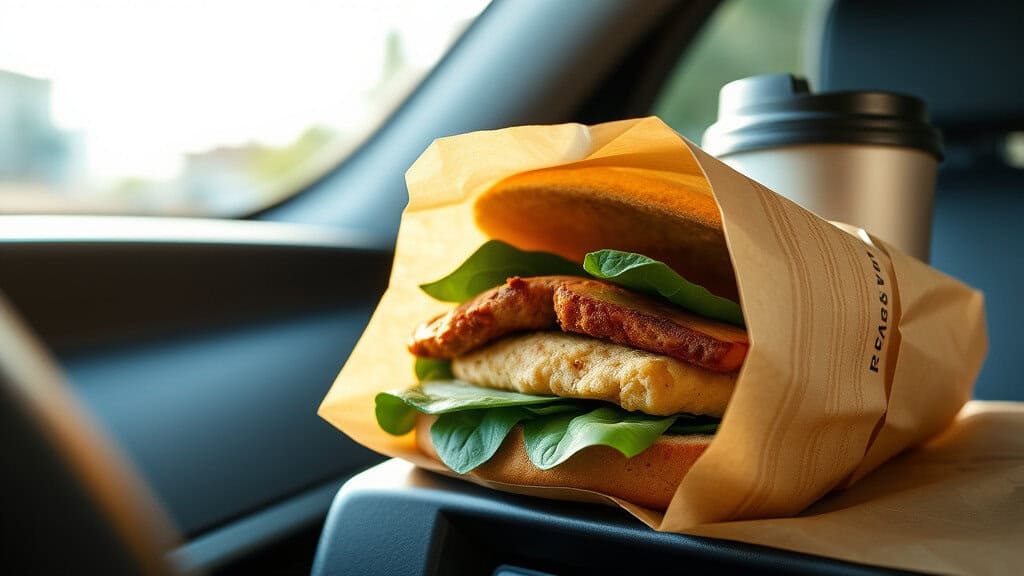 Delicious breakfast sandwich with bacon, egg, and spinach