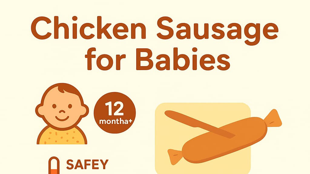 Illustration Chicken Sausage for Baby: Tasty & Safe First Food, suitable for babies 12 months and older.