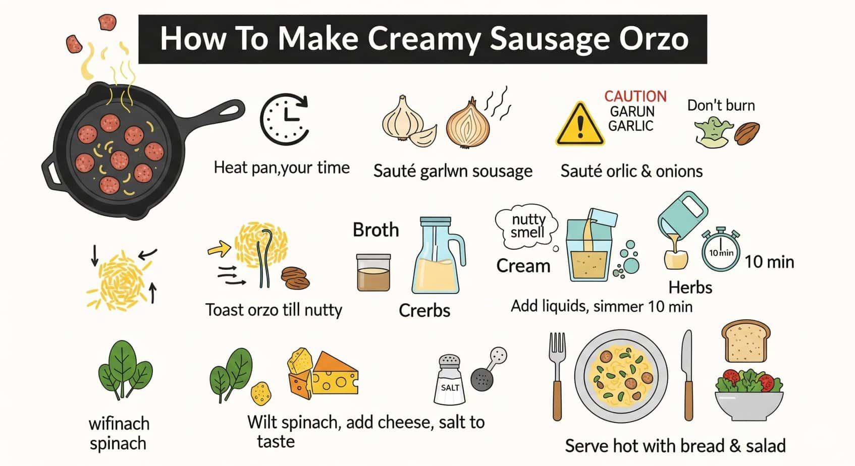 Visual Guide for Making a Delicious chicken sausage orzo spinach