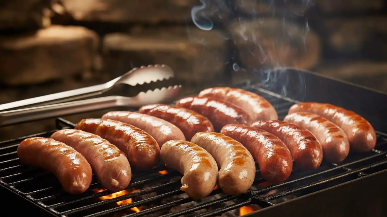 Juicy grilled sausages, perfect for your next BBQ or outdoor cookout. Ideal for a delicious and savory meal. 