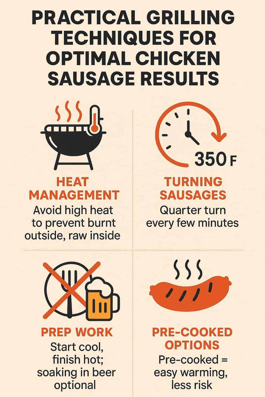 Practical Grilling Techniques for Optimal Chicken Sausage Results: Heat Management, Turning Sausages, and Pre-Cooked Options 
