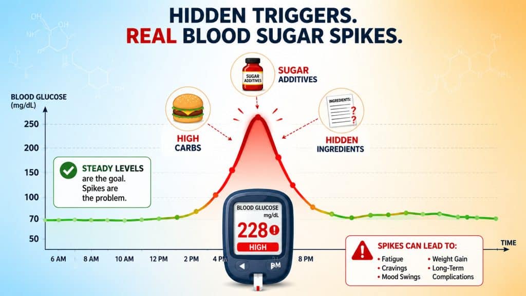 Glucose graph showing how avoiding hidden sugars and fillers makes chicken sausage good for diabetics.