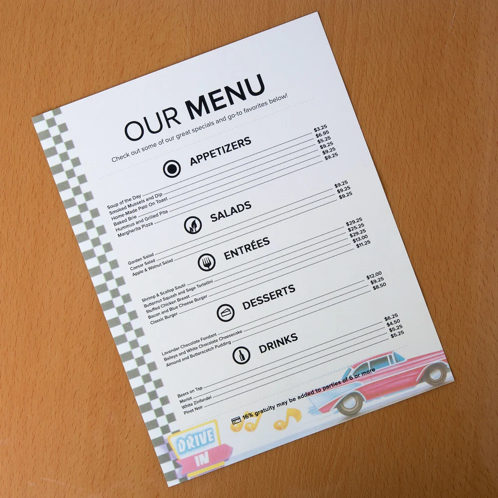 Perfect paper stock for menus