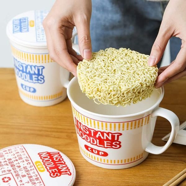 ins style creative instant noodle ceramic Cup bowl with cover bento box Student lunch box instant noodle Bowl soup Bowl set - Image 2