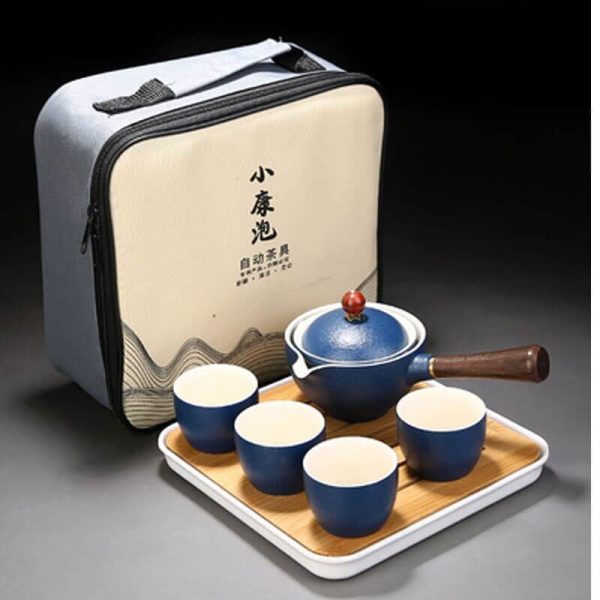 Ceramic Gongfu Kung Fu Tea Set Cup Filter Teapot With Wooden Handle Side-handle Automatic Spinning Pot Travel Outdoor Teaware - Image 2