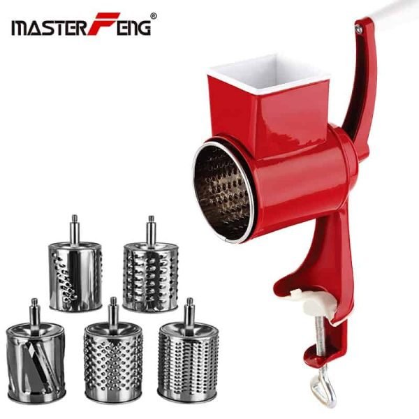 Stainless Steel Cheese Grater Rotary Chopper 5 Blades Included Kitchen Vegetable Shredder Salad Slicer, Multi-Use - Image 4