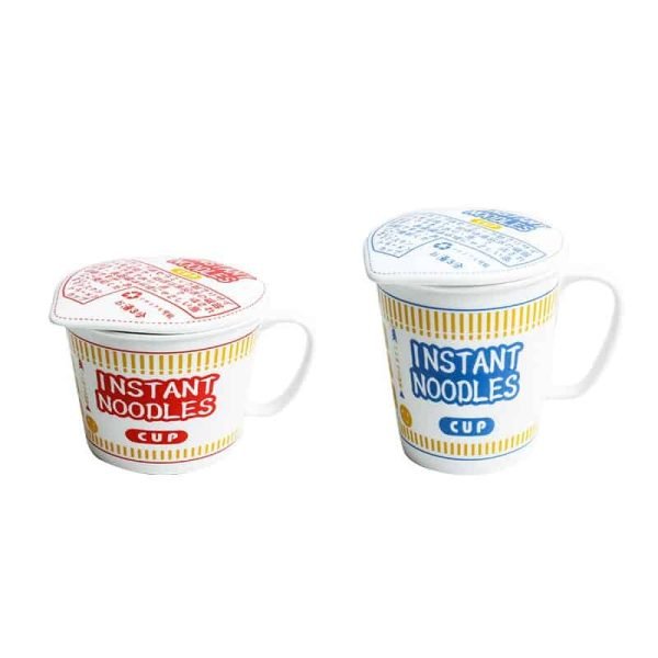 ins style creative instant noodle ceramic Cup bowl with cover bento box Student lunch box instant noodle Bowl soup Bowl set - Image 5