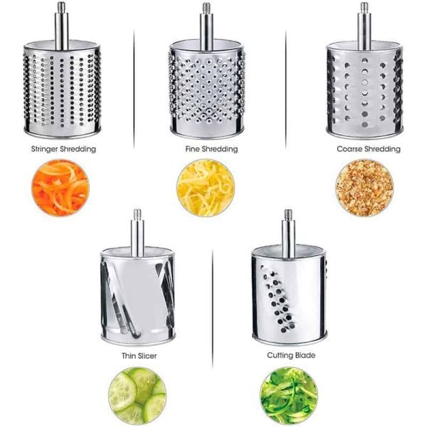 Stainless Steel Cheese Grater Rotary Chopper 5 Blades Included Kitchen Vegetable Shredder Salad Slicer, Multi-Use - Image 5