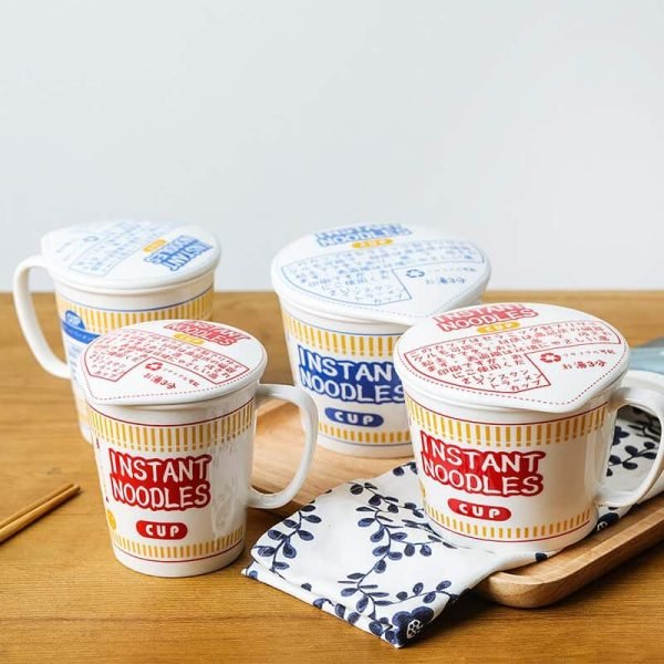 ins style creative instant noodle ceramic Cup bowl with cover bento box Student lunch box instant noodle Bowl soup Bowl set - Image 3