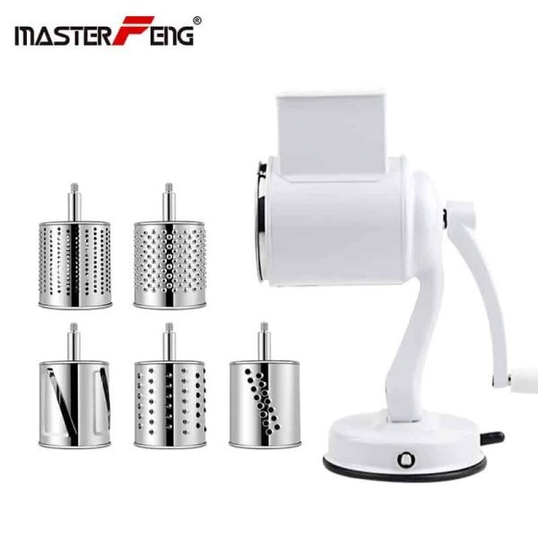 Stainless Steel Cheese Grater Rotary Chopper 5 Blades Included Kitchen Vegetable Shredder Salad Slicer, Multi-Use - Image 2