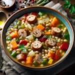 Chicken sausage and farro soup