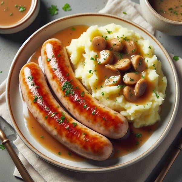 Chicken sausage and mashed potatoes