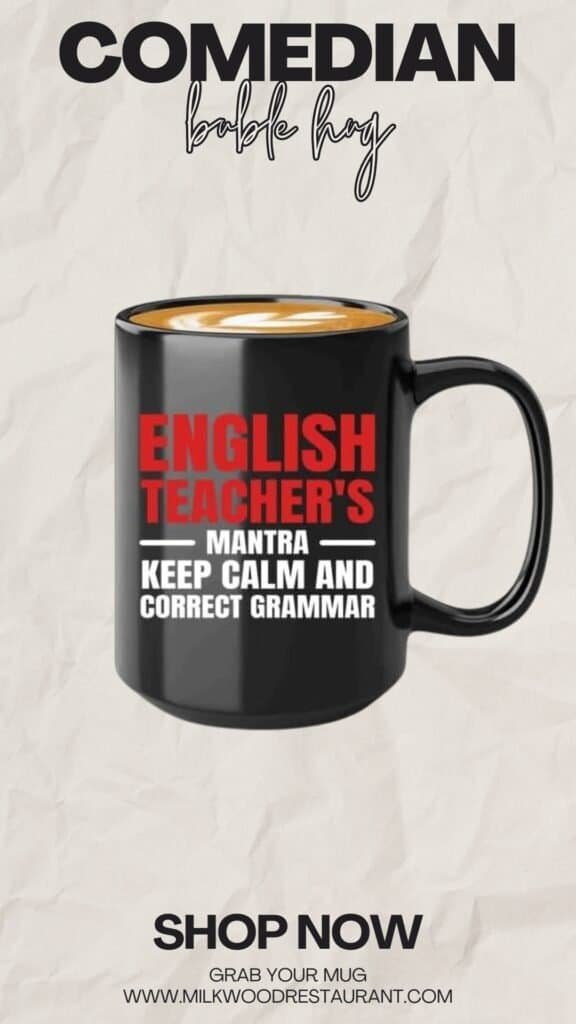 English teacher coffee mug 15oz black -correct grammar - english teacher appreciation gift from student funny grammar police english tutor language educator instructor