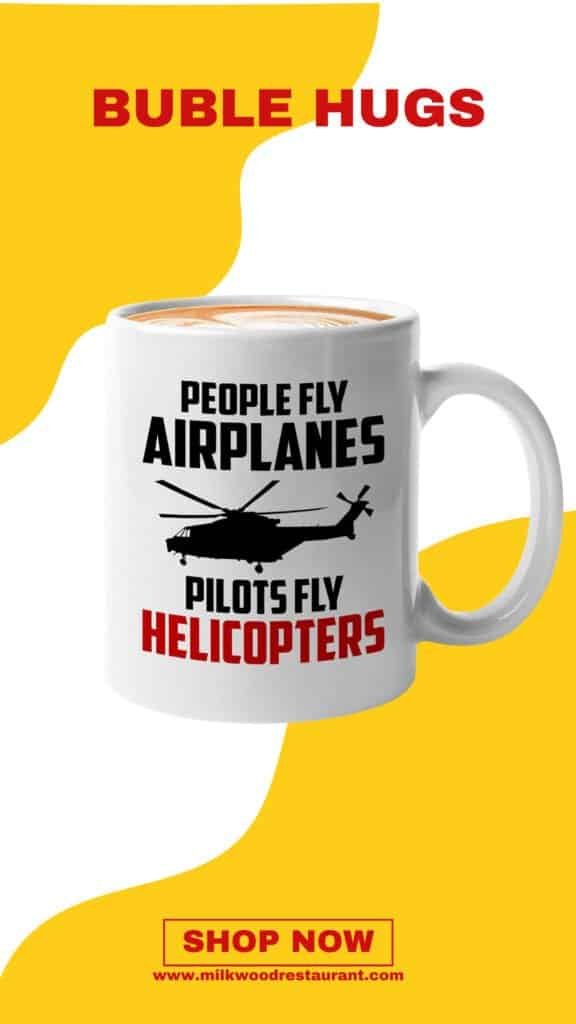 Bubble hugs helicopter pilot coffee mug 11oz white - people fly airplanes pilots fly - pilot sky fly runway copilot airport heliport airplane captain aircrew