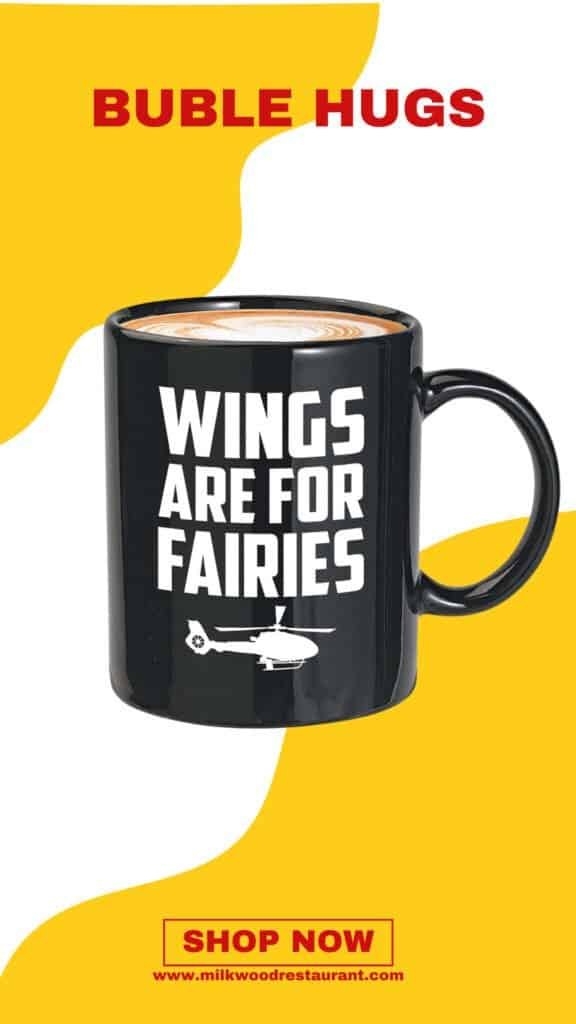 Bubble hugs helicopter pilot coffee mug 11oz black - wings are for fairies - pilot sky fly runway copilot airport heliport airplane captain aircrew aviator