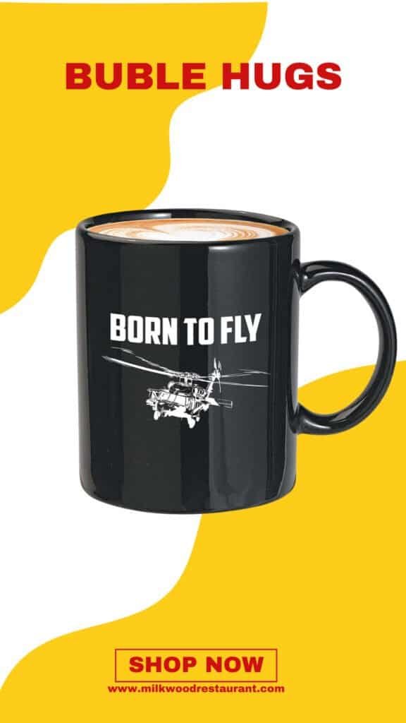 Bubble hugs helicopter pilot coffee mug 11oz black - born to fly - pilot sky fly runway copilot captain aviator heliport airplane