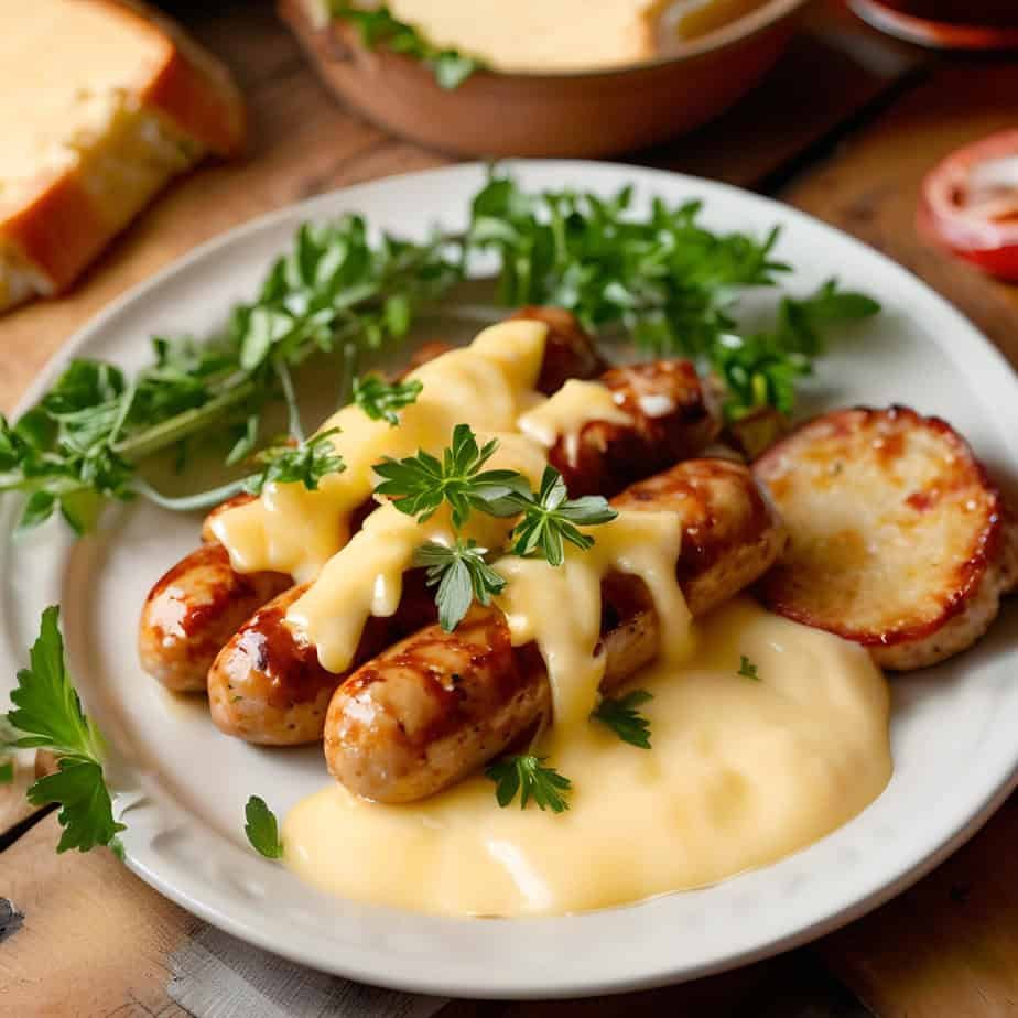 Chicken sausage with gouda