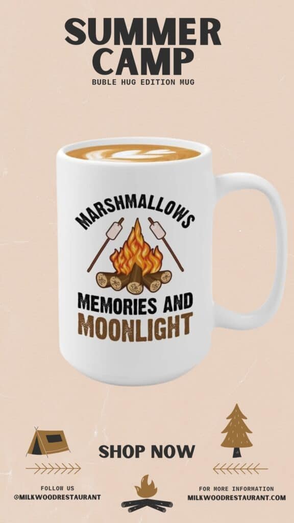 Campfire Coffee Mug 15oz Black -Marshmallows Memories - Hiker Adventurer Backpacker Climber Camper RV Camping Campervan Nature Lover Rockclimber