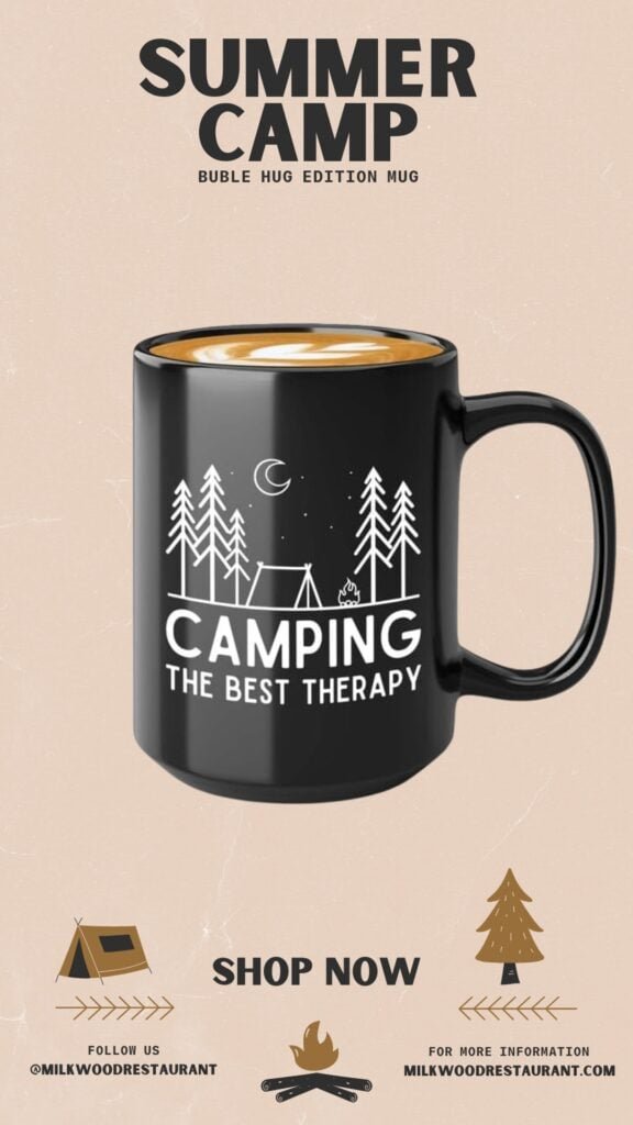 Camping Coffee Mug 15oz Black - Therapy - Gift For Nature Lover Woman Nature Lover Gifts Gifts For Camping Enthusiasts