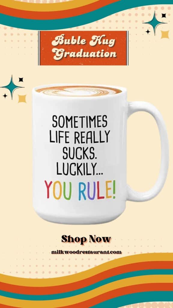 Bubble hugs graduation coffee mug - luckily you rule - meaningful student school college degree phd doctorate grad doctor senior 2021 15oz white