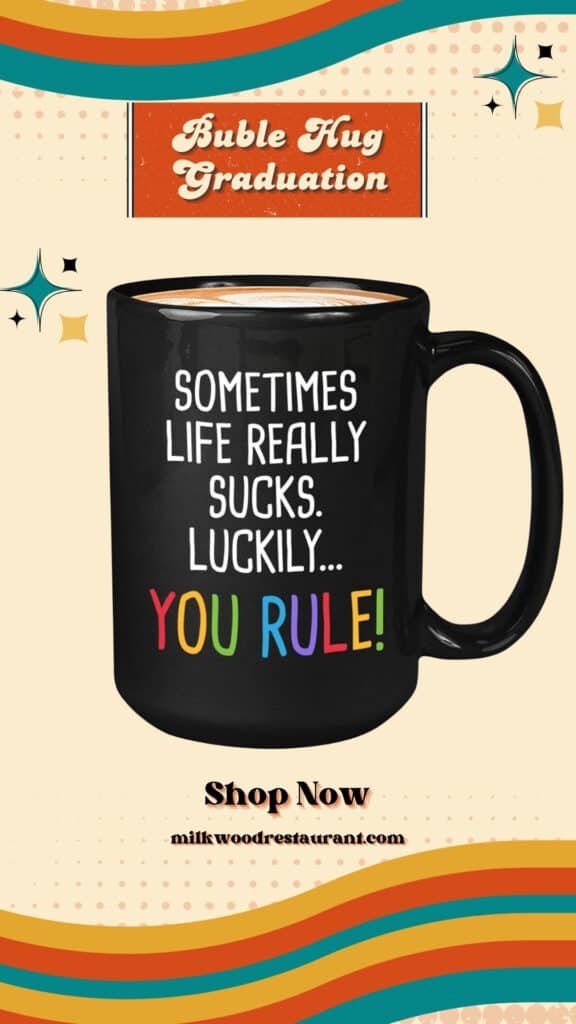 Bubble hugs graduation coffee mug - luckily you rule - meaningful student school college degree phd doctorate grad doctor senior 2021 15oz black