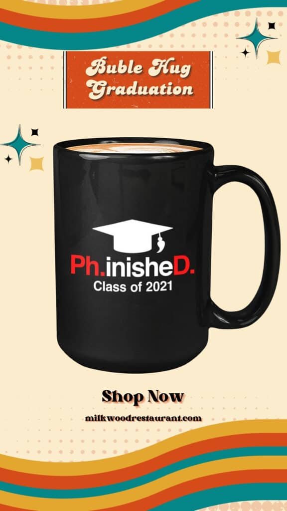 Bubble hugs graduation coffee mug - phinished class of 2021 - student school college degree phd doctorate grad doctor science senior 15oz black