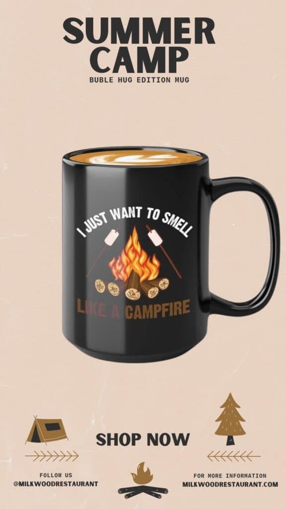 Luxe Gifting Campfire Coffee Mug 15oz White -Smell like a campfire - Hiker Adventurer Backpacker Climber Camper RV Camping Campervan Nature Lover Rockclimber