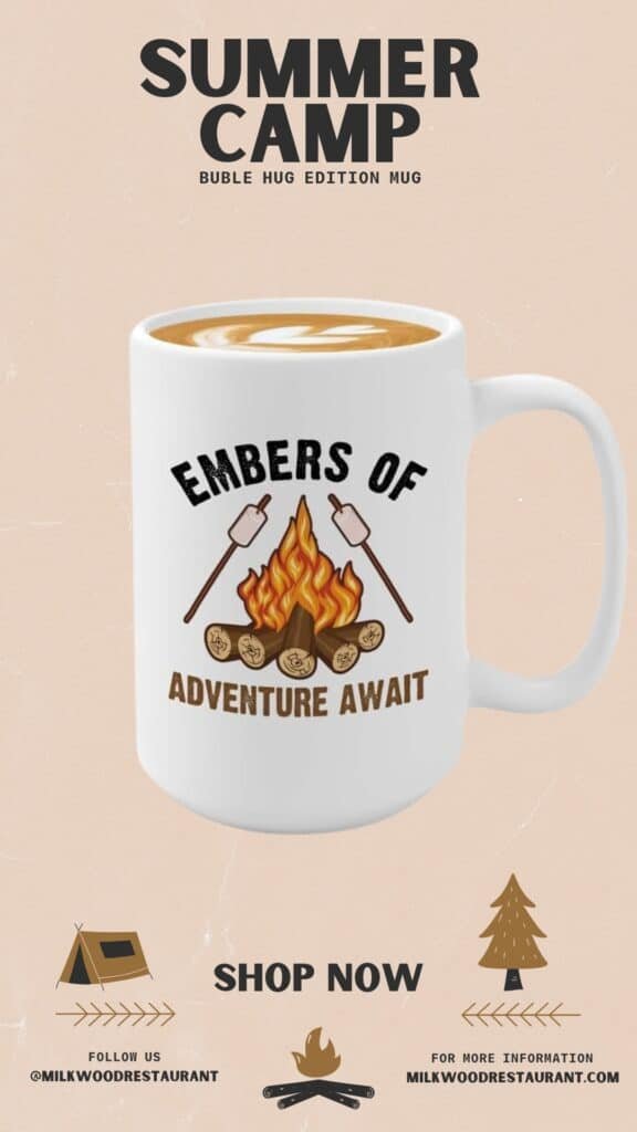 Campfire Coffee Mug 15oz Black -Adventure Await - Hiker Adventurer Backpacker Climber Camper RV Camping Campervan Nature Lover Rockclimber
