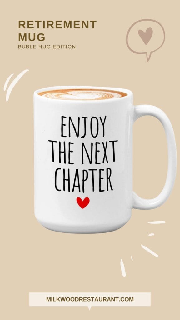 Bubble hugs retirement mug black 15oz - enjoy the next chapter - retired resigned leaving job coworkers book lovers