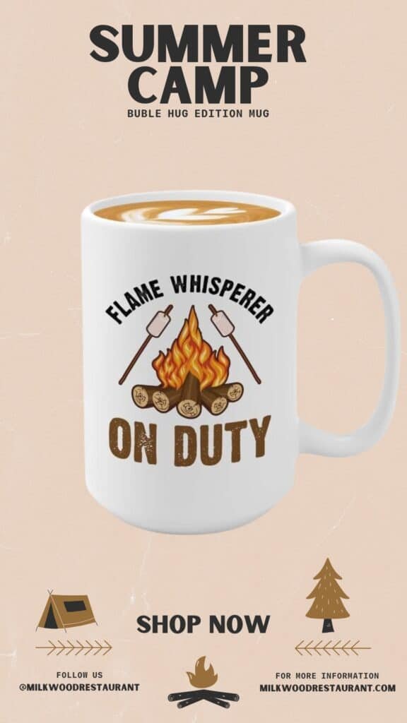 Campfire Coffee Mug 15oz Black -Flame Whisperer on Duty - Hiker Adventurer Backpacker Climber Camper RV Camping Campervan Nature Lover Rockclimber