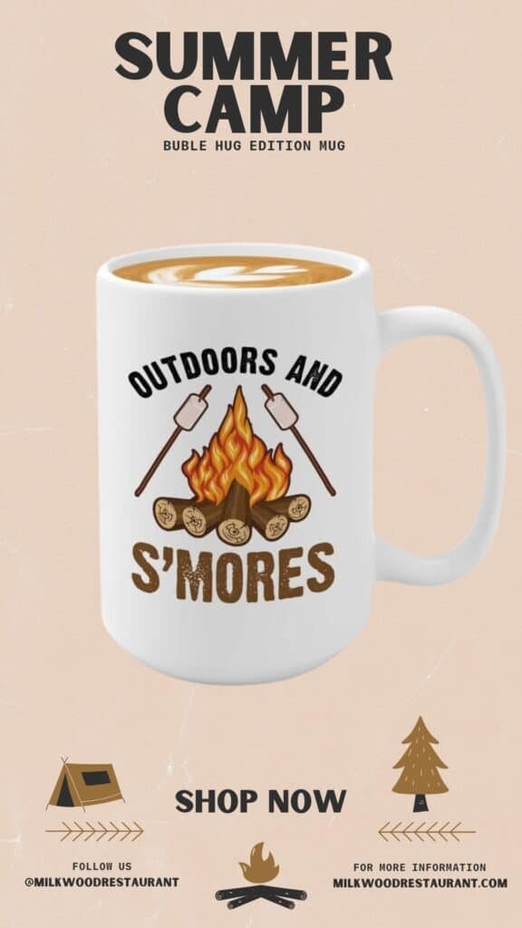 Campfire Coffee Mug 15oz Black -outdoors and smores - Hiker Adventurer Backpacker Climber Camper RV Camping Campervan Nature Lover Rockclimber