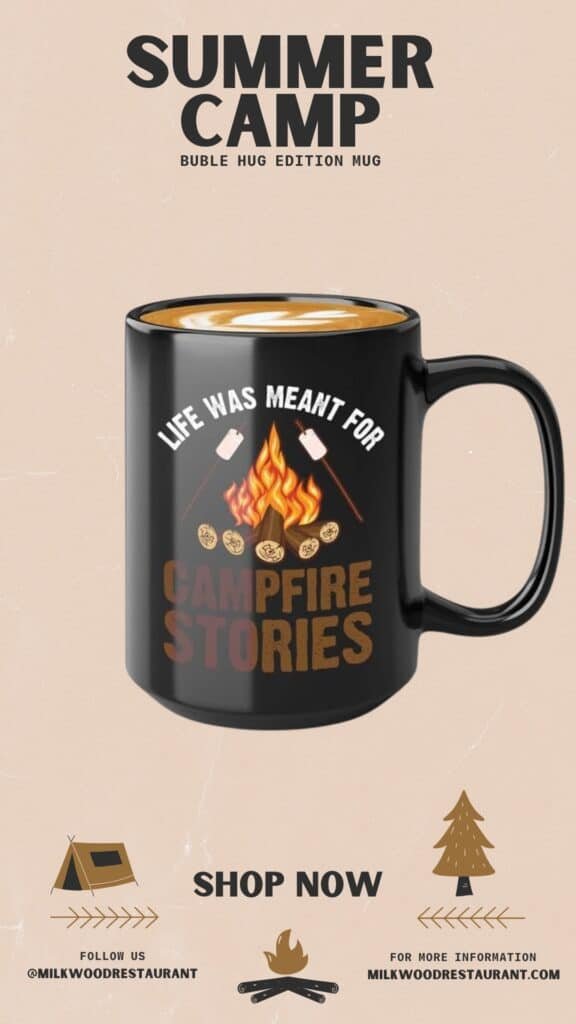 Campfire Coffee Mug 15oz White -outdoors and smores - Hiker Adventurer Backpacker Climber Camper RV Camping Campervan Nature Lover Rockclimber