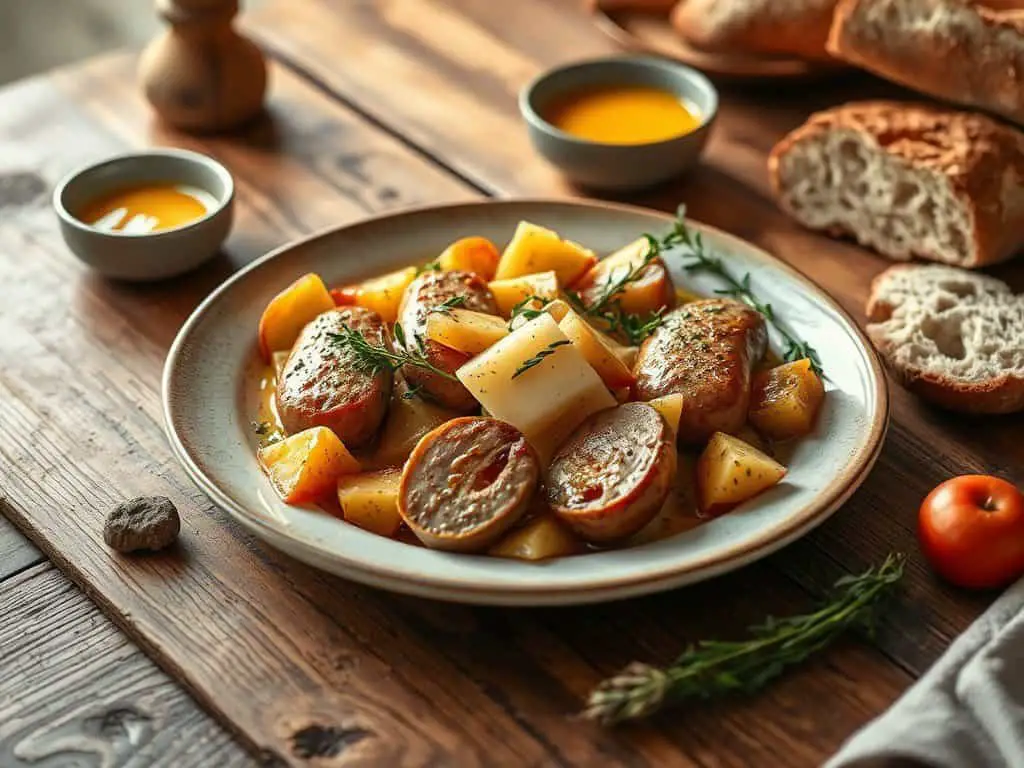 Chicken sausage with apple and gouda