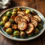 Chicken sausage and brussel sprouts