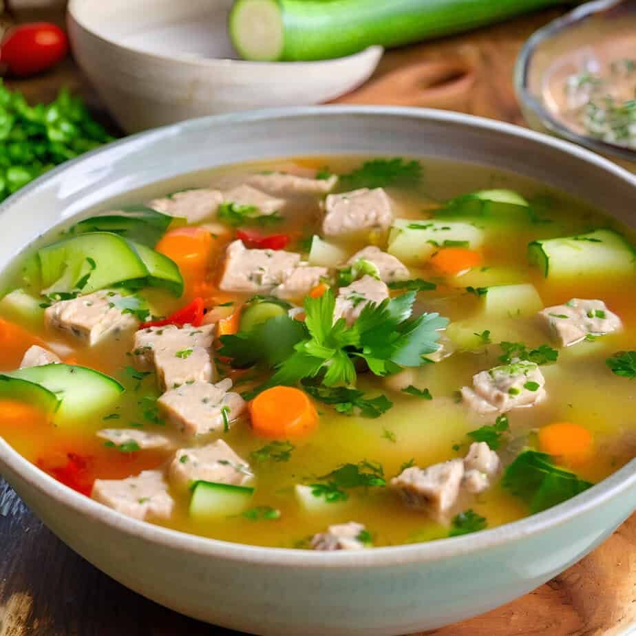 Chicken sausage soup with zucchini