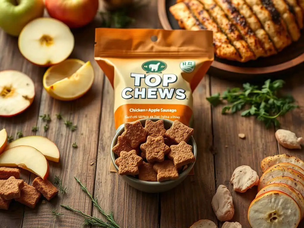 Top chews chicken and apple sausage dog treats