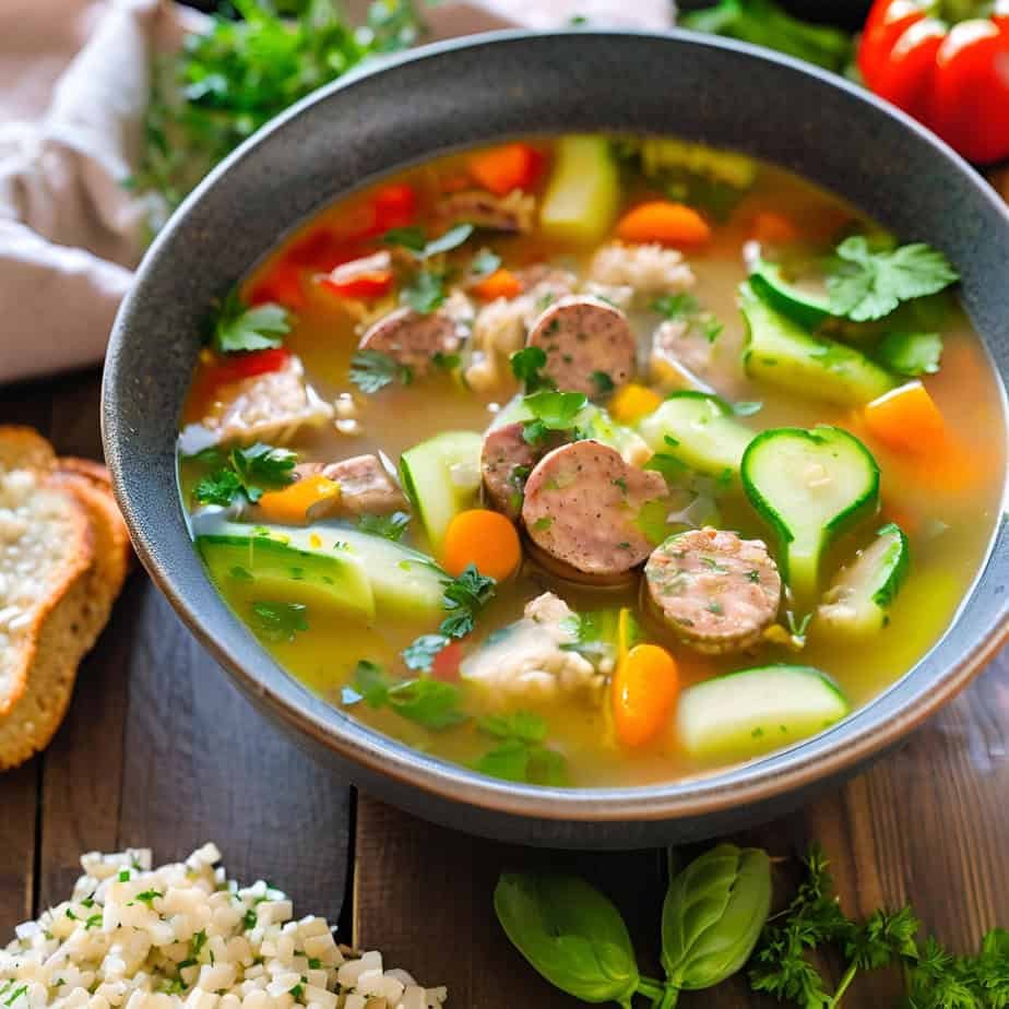 Chicken sausage soup with zucchini