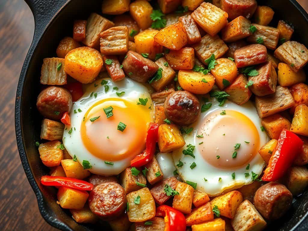 Chicken sausage and egg breakfast