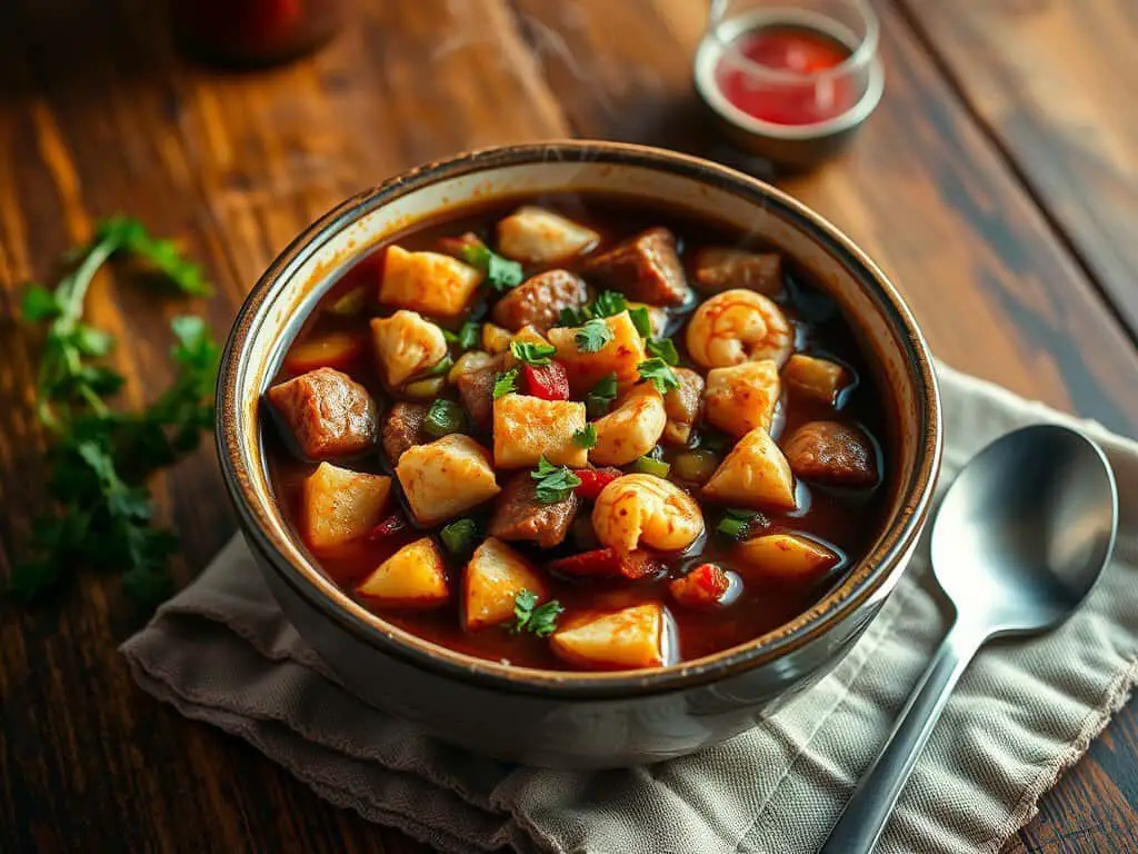 delicious chicken, shrimp, and sausage gumbo