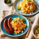 Chicken sausage with scrambled eggs