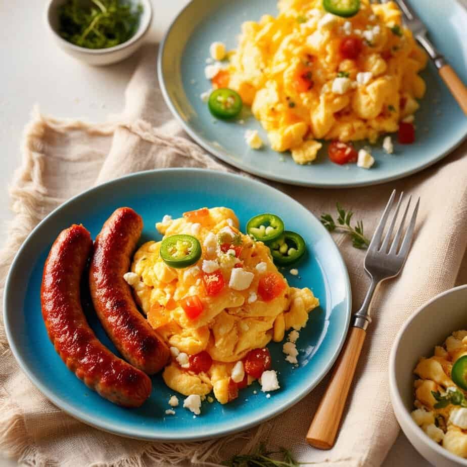 Chicken sausage with scrambled eggs