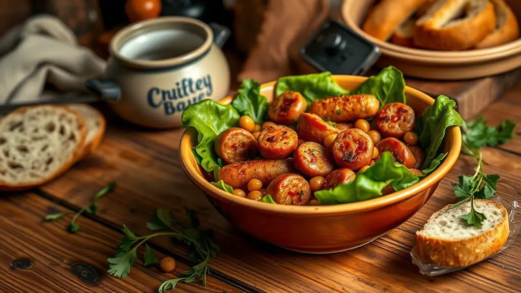 Chicken Sausage with Escarole and Beans