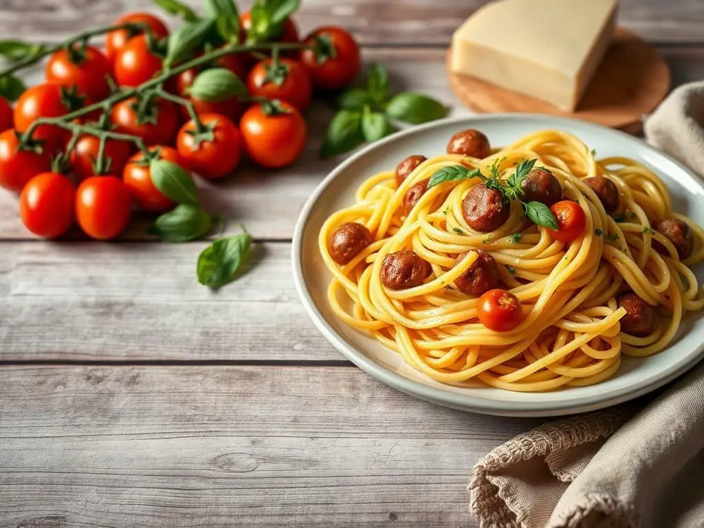 Chicken sausage and linguine