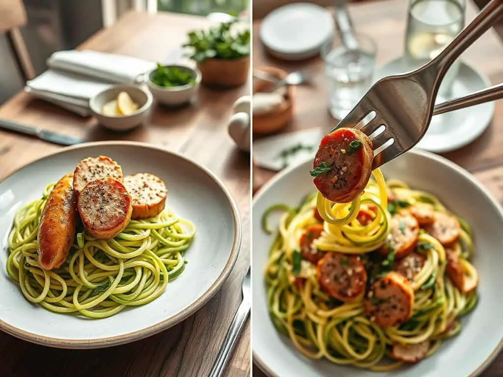 Chicken sausage and zoodles