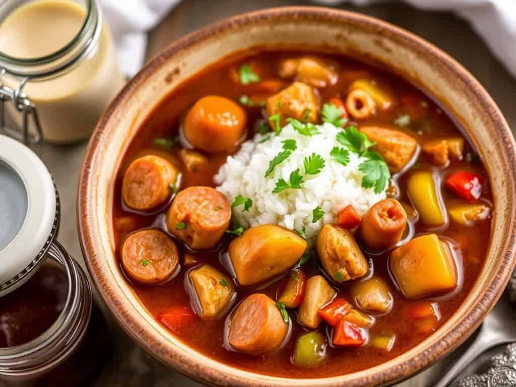 Chicken sausage gumbo with jar roux