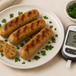 Diabetes-friendly chicken sausage with vegetables, balanced portions and low-carb ingredients on plate
