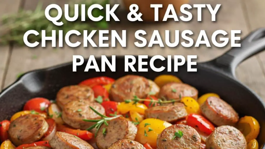 A black plate filled with roasted chicken sausage, sweet potatoes, broccoli, and red onions, a quick and tasty chicken sausage pan recipe.