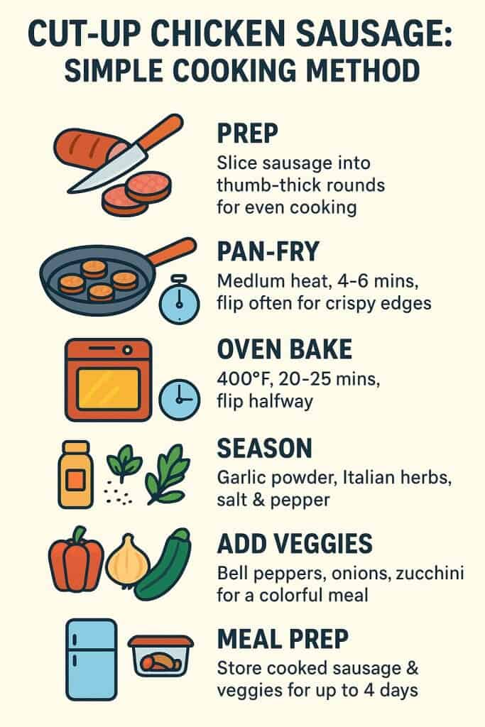 Cut-Up Chicken Sausage: Simple Cooking Method 1 Step-by-step guide on how to cook chicken sausage cut up, featuring methods like pan-frying and oven baking.