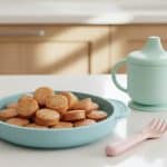 Colorful plate of chicken sausage bites, a nutritious and tasty option for toddlers.